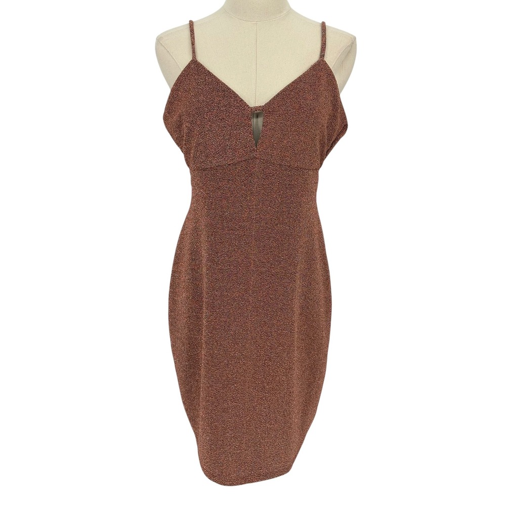 Wild Fable Mini Dress Brown Metallic Shimmer Open Back Size L